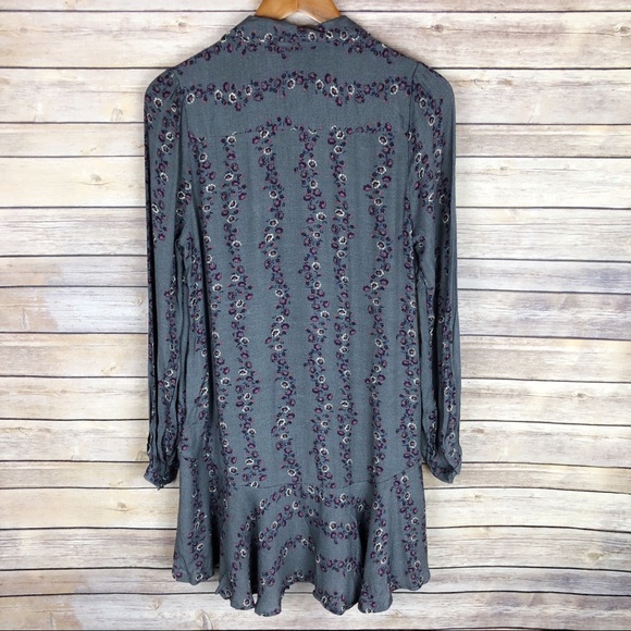 Free People | Grey Floral Shirt Mini Dress Size XS - Picture 7 of 8
